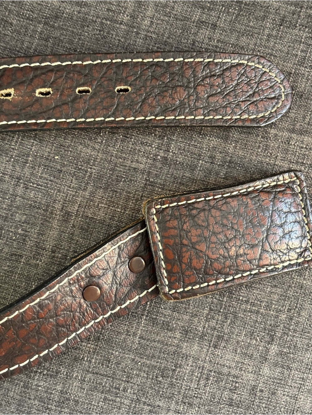 Penney’s Ranchcraft Vintage Textured Brown Leather Belt Contrast Stitching